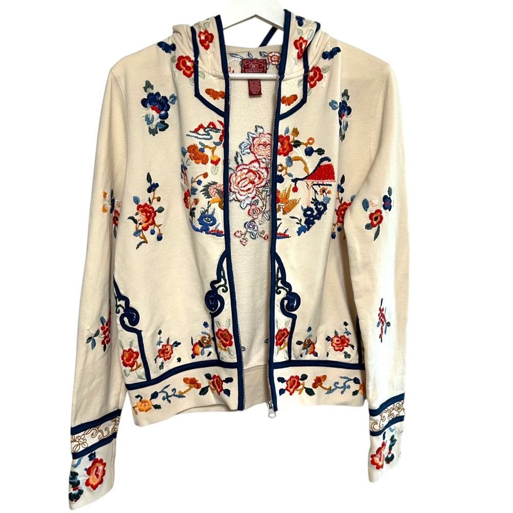 Y2K lucky brand L zip up hoodie Asian design floral embroidery sweatshirt boho - Picture 3 of 14